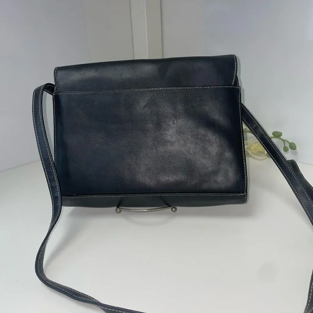Villager Black Leather Organizer Messenger Bag